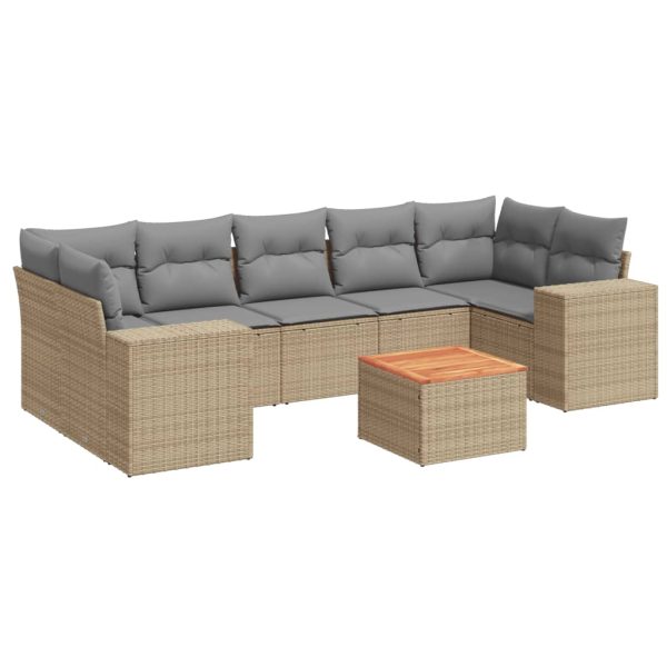 Set Divano Da Giardino 8 Pz Con Cuscini Beige In Polyrattan - Image 2