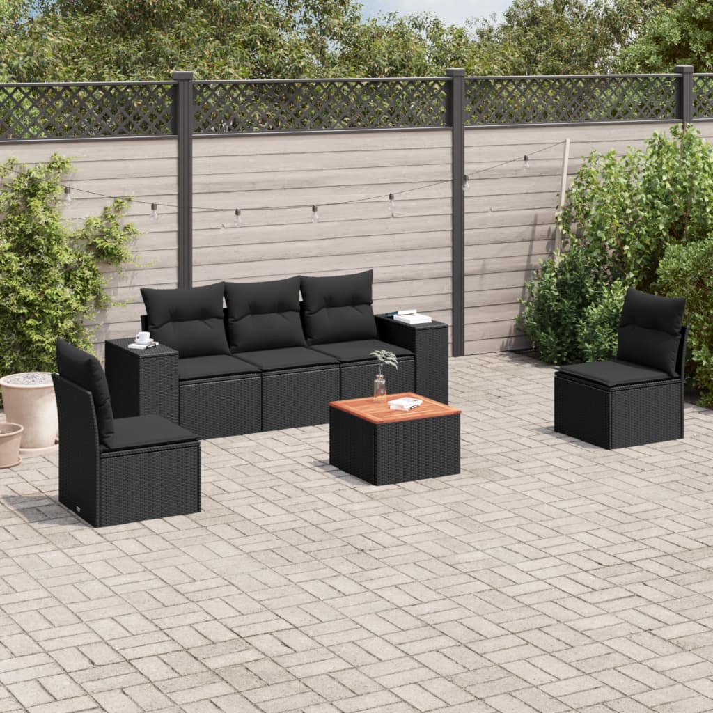 Set Divano Da Giardino 6 Pz Con Cuscini Nero In Polyrattan