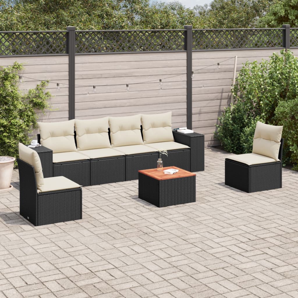 Set Divani Da Giardino Con Cuscini 7pz Nero Polyrattan