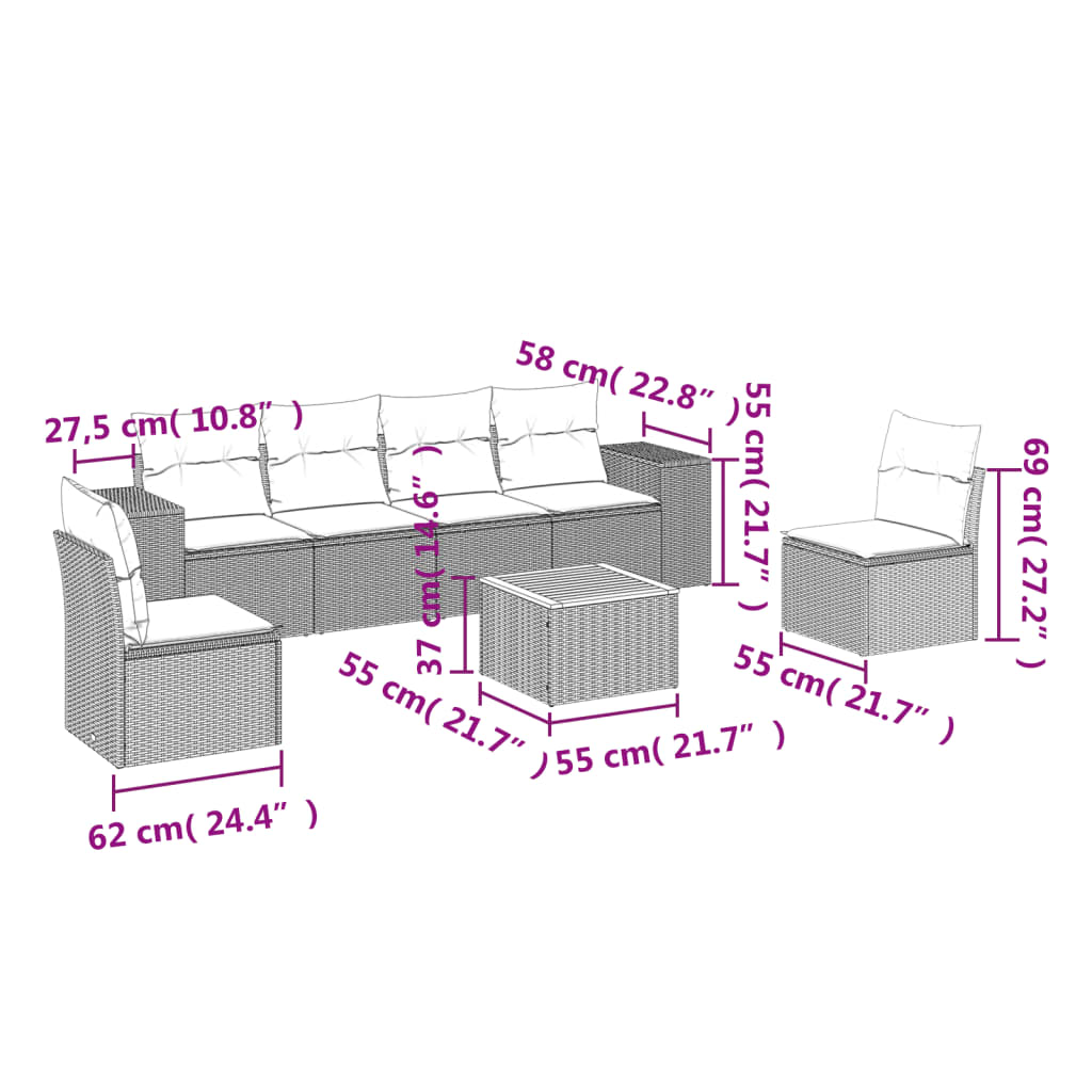 Set Divani Da Giardino Con Cuscini 7pz Nero Polyrattan - Image 3
