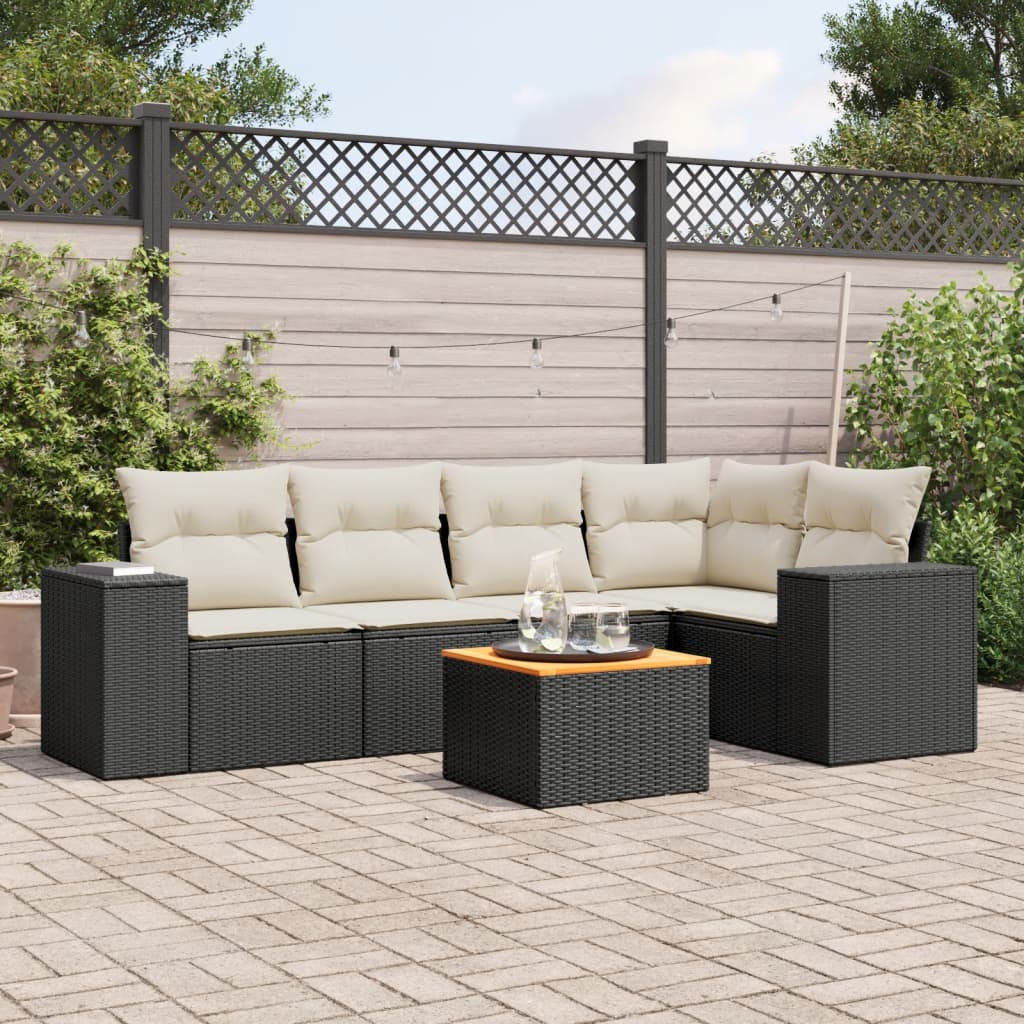 Set Divano Da Giardino 6 Pz Con Cuscini Nero In Polyrattan