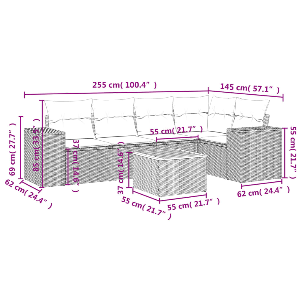 Set Divano Da Giardino 6 Pz Con Cuscini Grigio In Polyrattan - Image 3