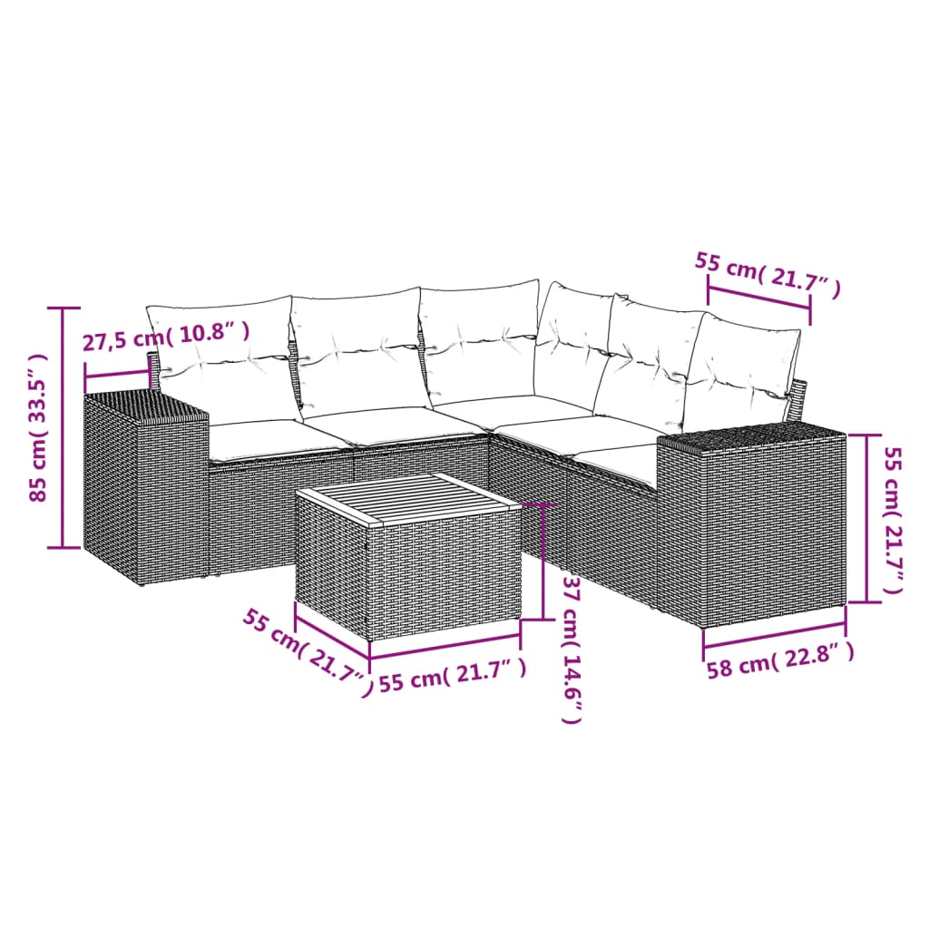 Set Divano Da Giardino 6 Pz Con Cuscini Nero In Polyrattan - Image 3