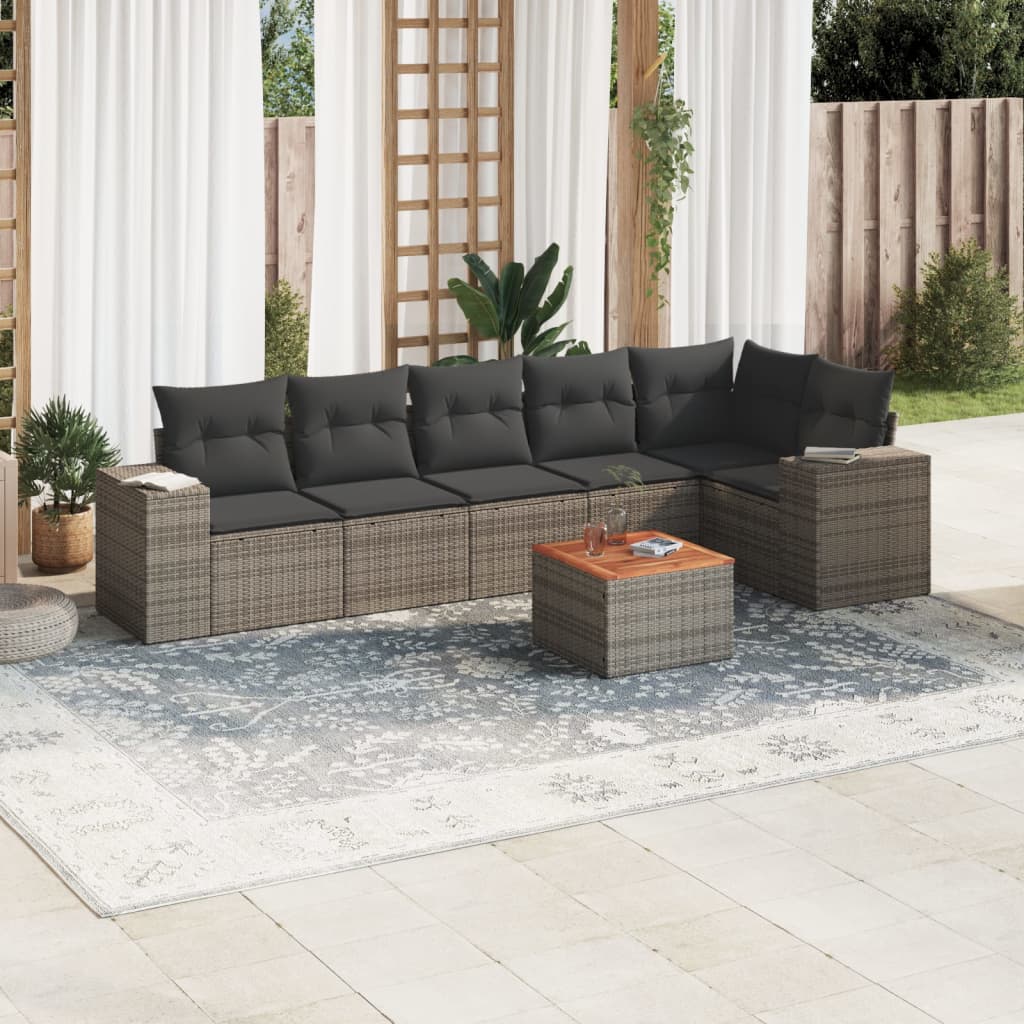 Set Divani Da Giardino 7 Pz Con Cuscini Grigio In Polyrattan