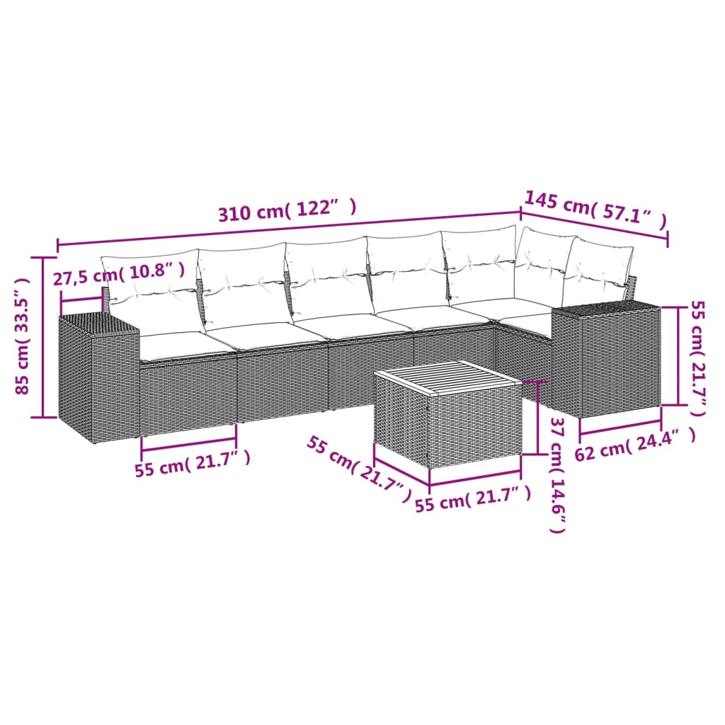 Set Divani Da Giardino 7 Pz Con Cuscini Grigio In Polyrattan - Image 3