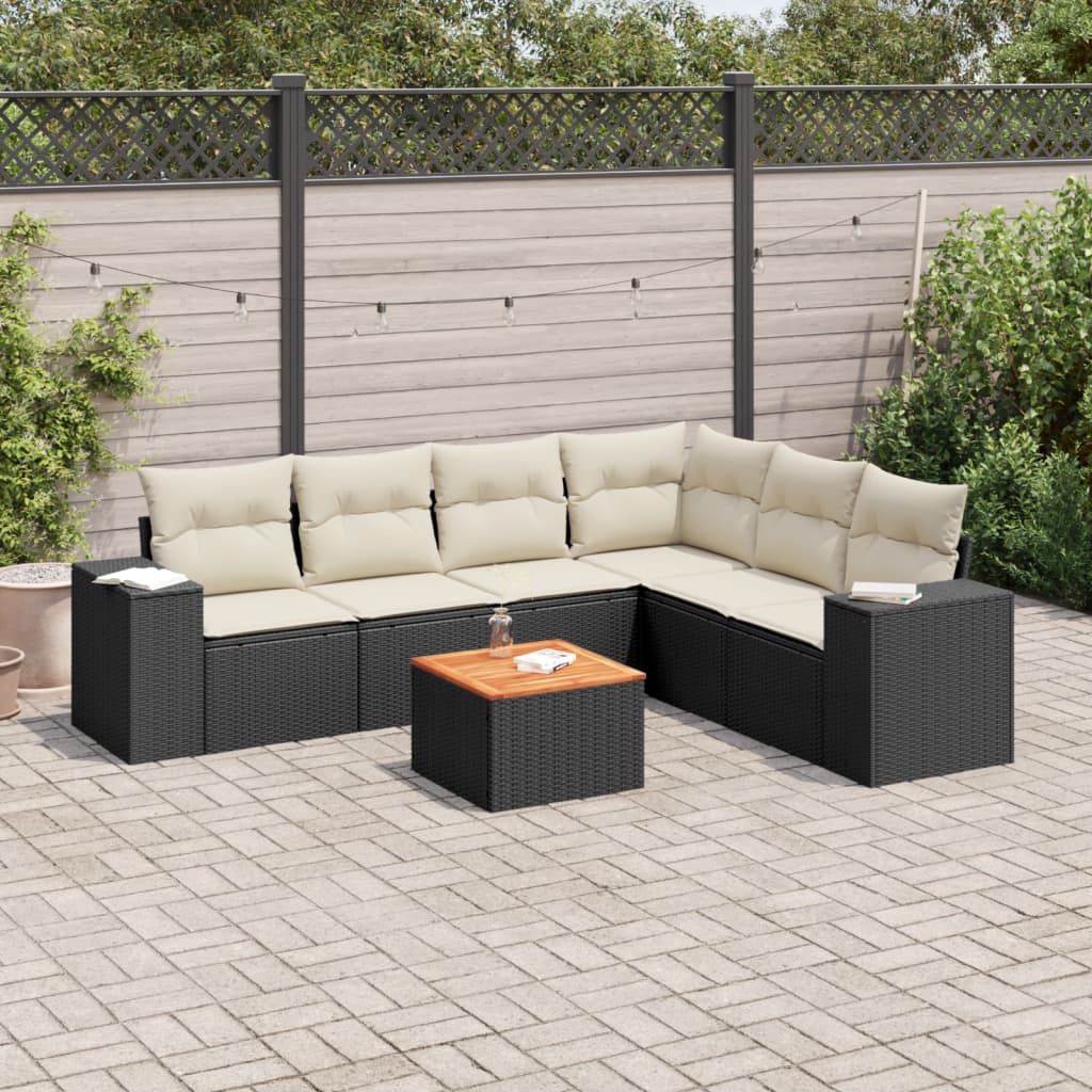 Set Divani Da Giardino Con Cuscini 7pz Nero Polyrattan