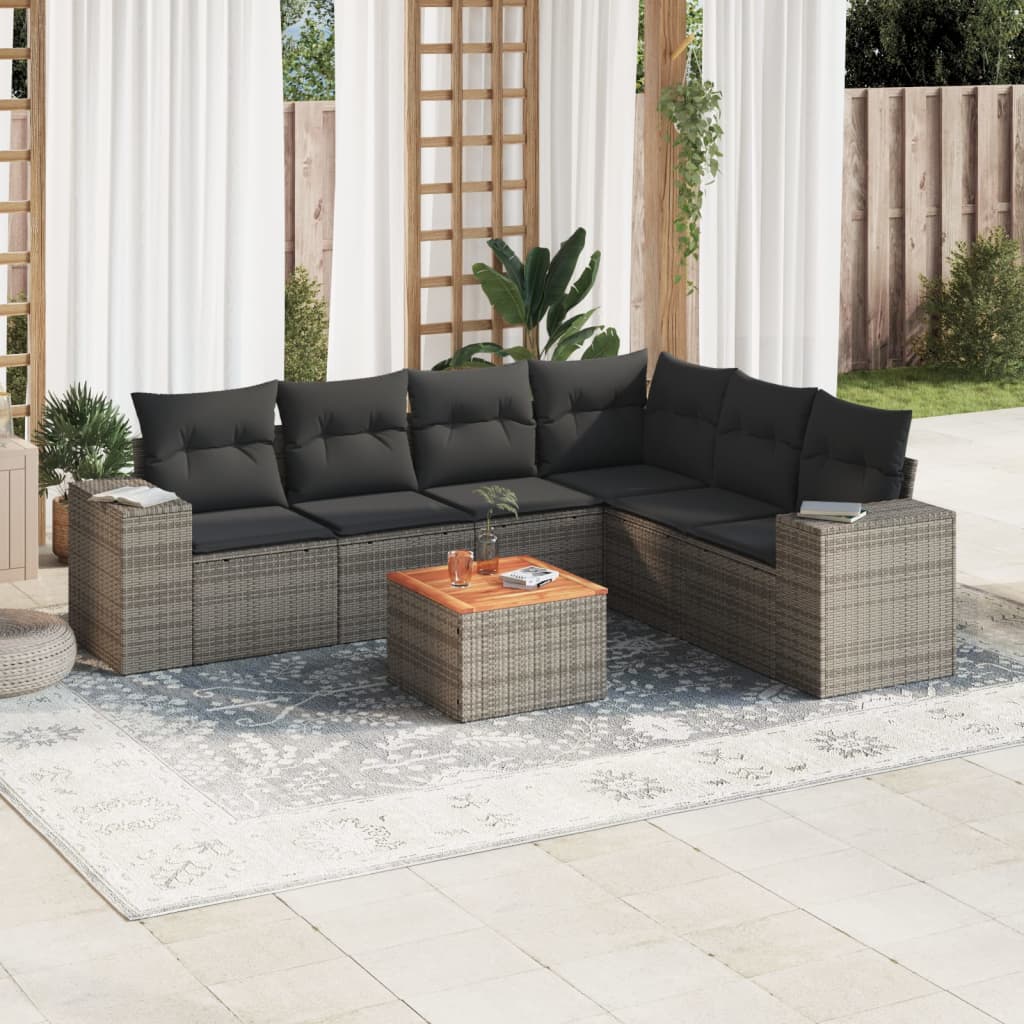 Set Divani Da Giardino 7 Pz Con Cuscini Grigio In Polyrattan