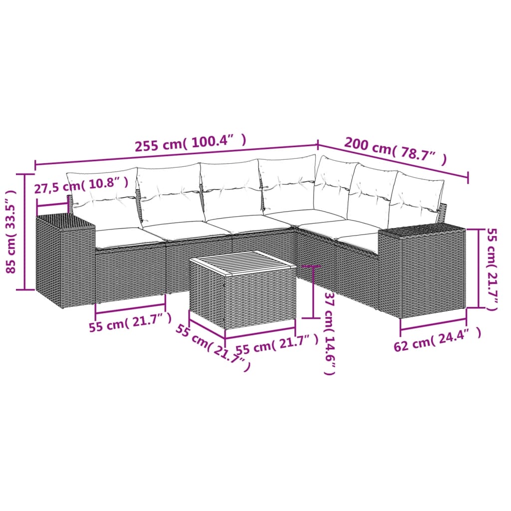 Set Divani Da Giardino 7 Pz Con Cuscini Grigio In Polyrattan - Image 3