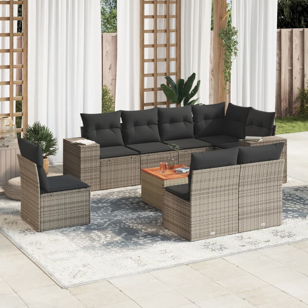 Set Divano Da Giardino 9 Pz Con Cuscini Grigio In Polyrattan