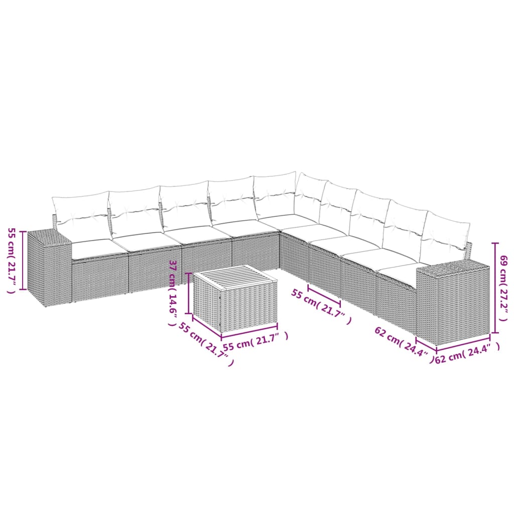 Set Divano Da Giardino 10 Pz Con Cuscini Beige In Polyrattan - Image 3