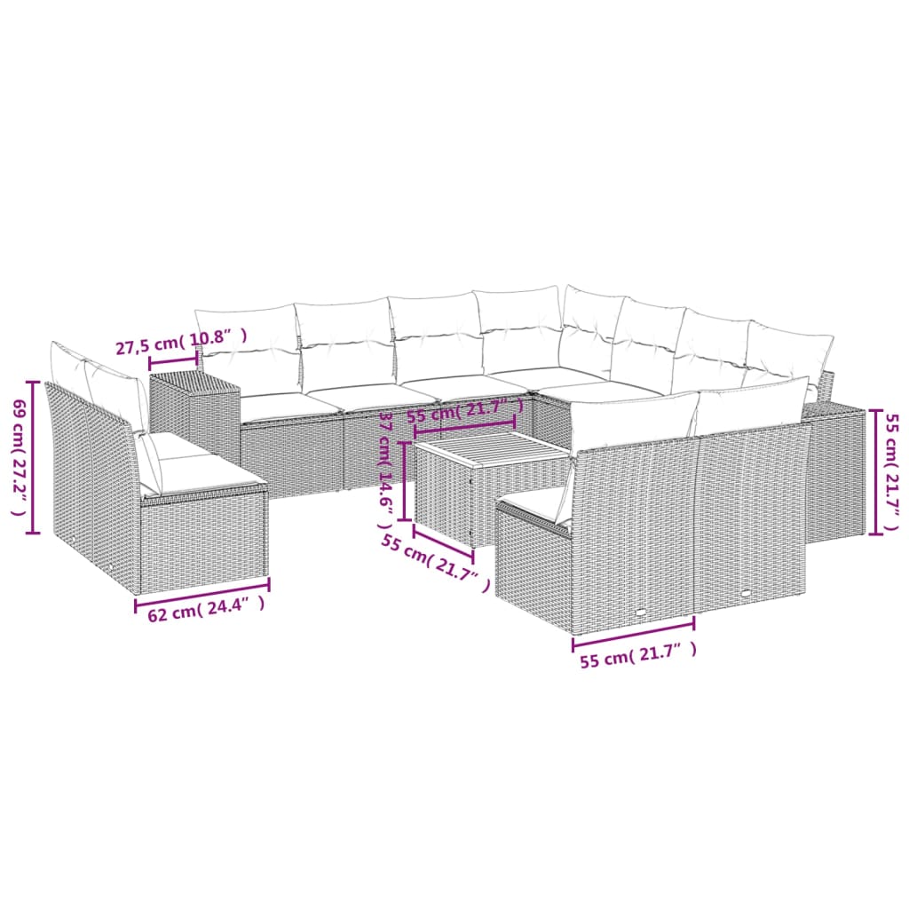 Set Divani Da Giardino 12 Pz Con Cuscini Grigio In Polyrattan - Image 3