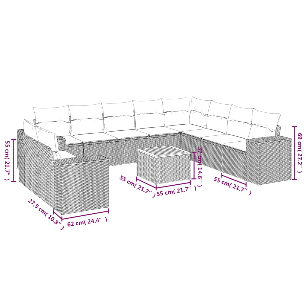 Set Divani Da Giardino 11 Pz Con Cuscini In Polyrattan Nero - Image 3