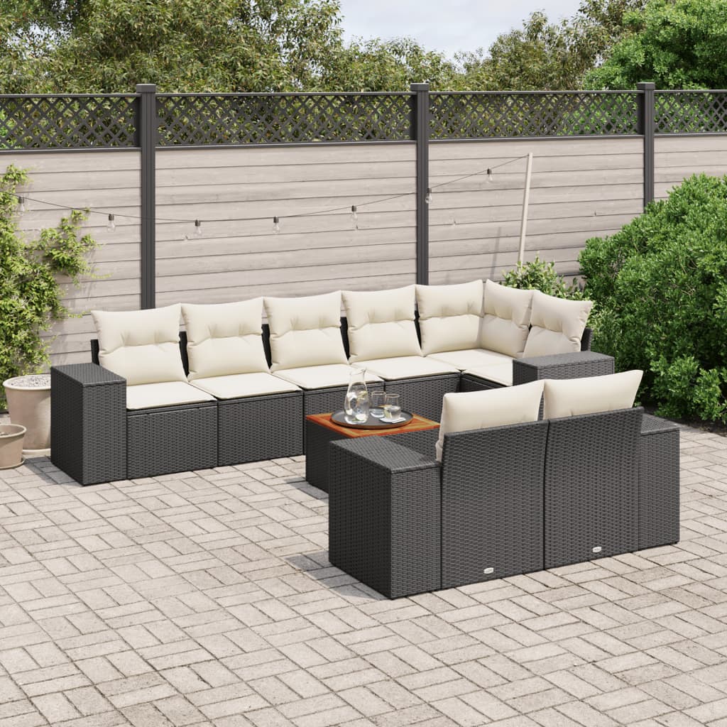 Set Divani Da Giardino 9 Pz Con Cuscini Nero In Polyrattan
