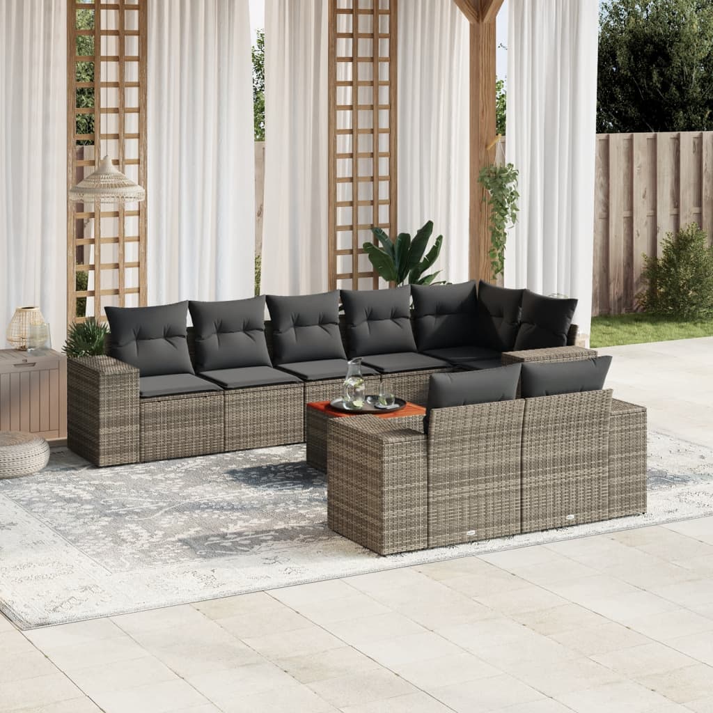 Set Divano Da Giardino 9 Pz Con Cuscini Grigio In Polyrattan