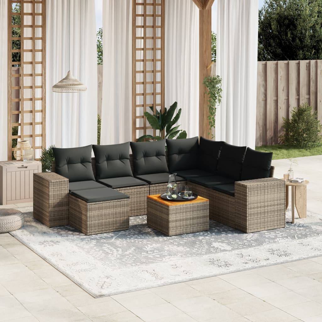 Set Divano Da Giardino 8 Pz Con Cuscini Grigio In Polyrattan