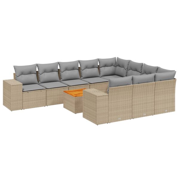 Set Divani Da Giardino 11 Pz Con Cuscini Beige In Polyrattan - Image 2