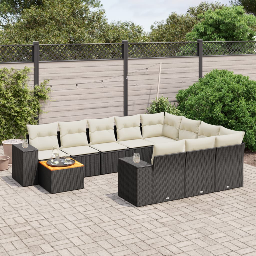 Set Divani Da Giardino 11 Pz Con Cuscini In Polyrattan Nero