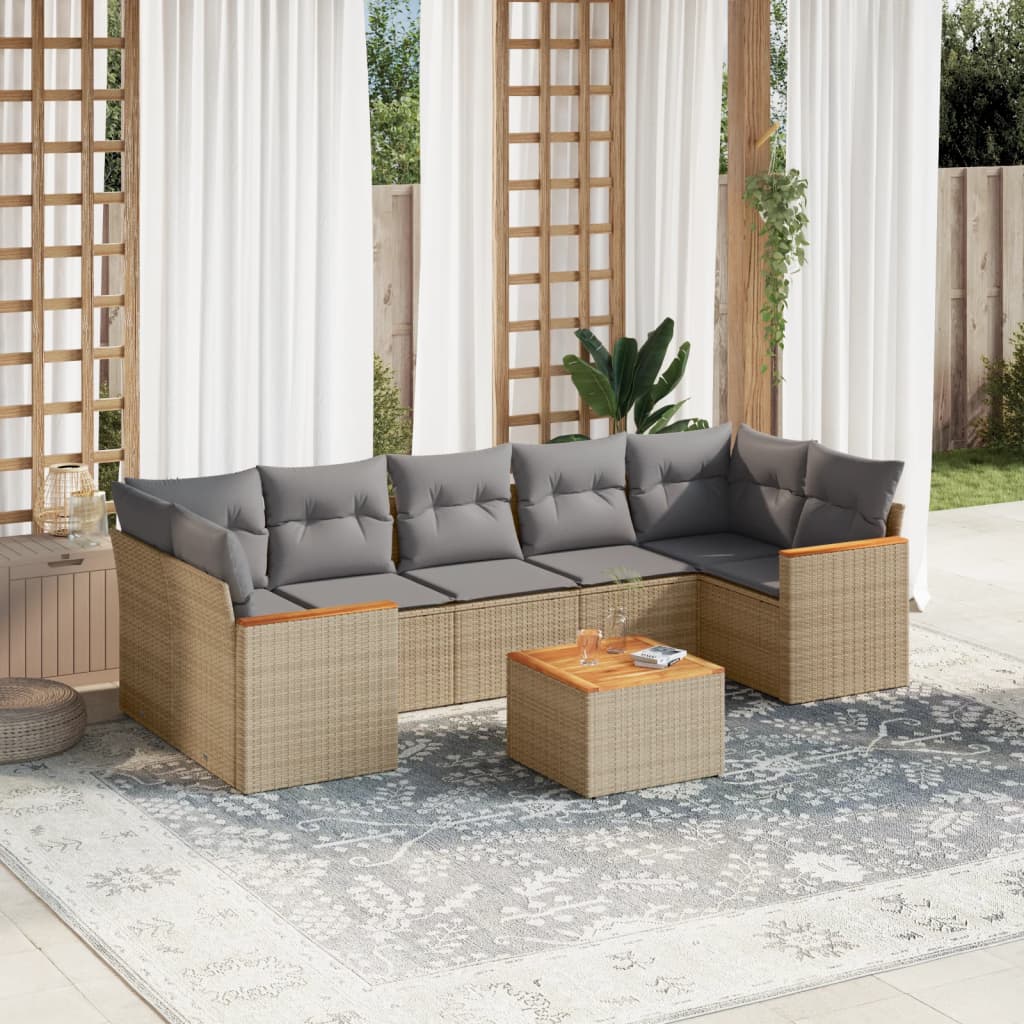 Set Divano Da Giardino 8 Pz Con Cuscini Beige Misto Polyrattan