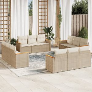 Set Divani Da Giardino 12 Pz Con Cuscini Beige In Polyrattan