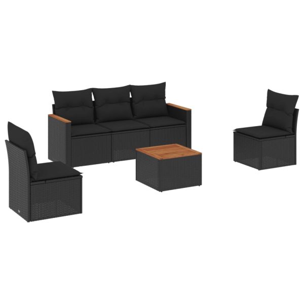 Set Divano Da Giardino 6 Pz Con Cuscini Nero In Polyrattan - Image 2