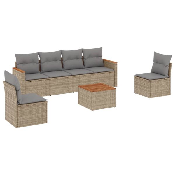 Set Divano Da Giardino 7 Pz Con Cuscini Beige Misto Polyrattan - Image 2