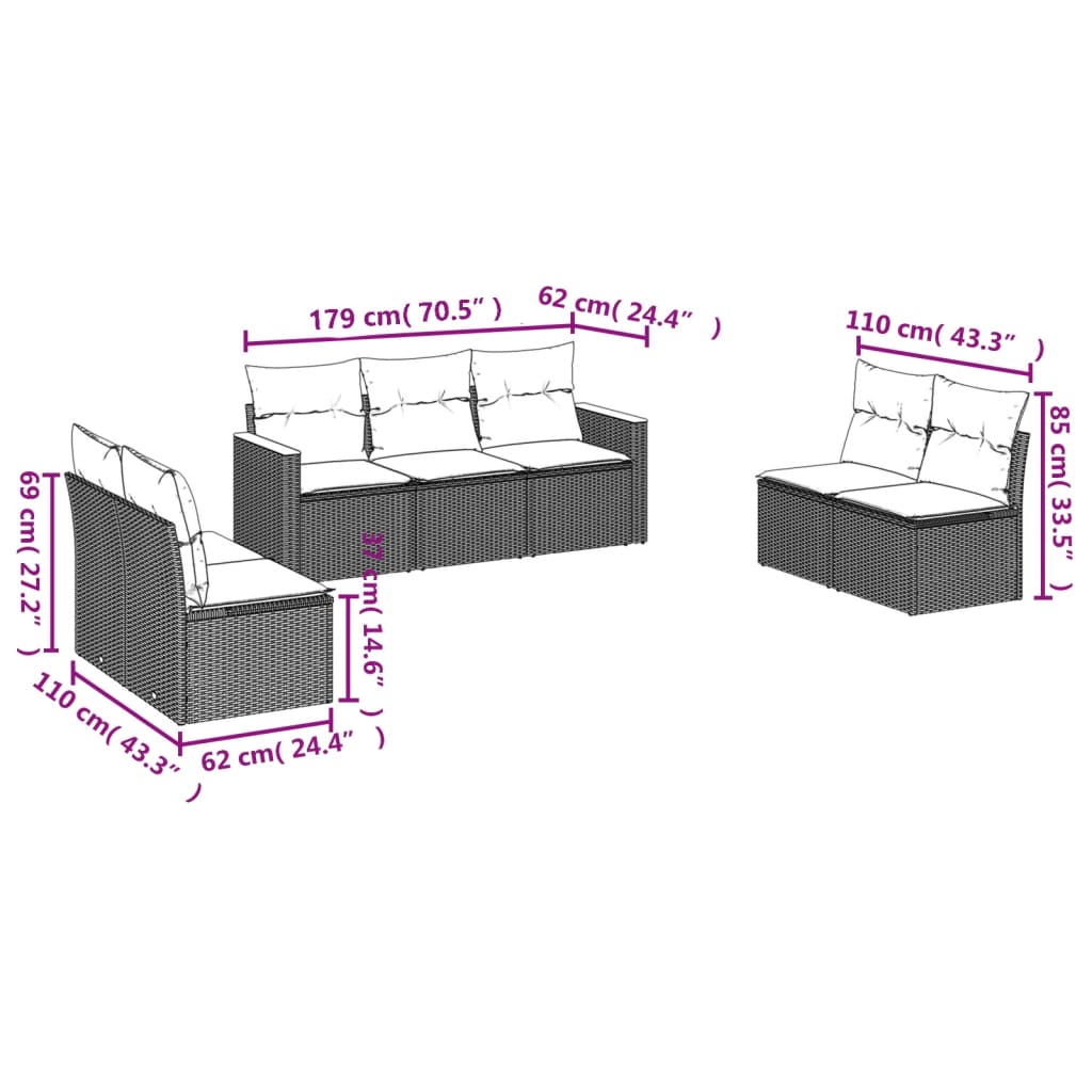 Set Divani Da Giardino 7 Pz Con Cuscini Beige In Polyrattan - Image 6