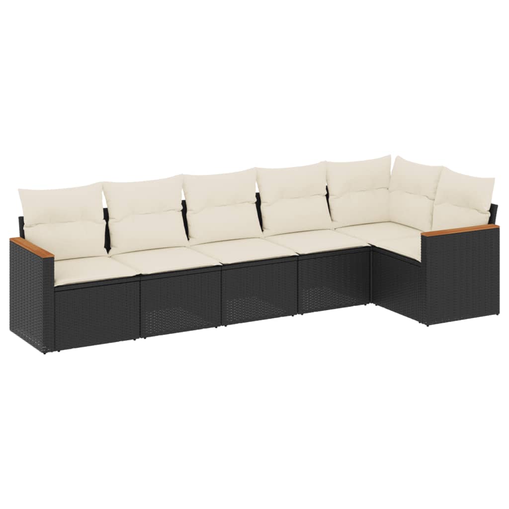 Set Divano Da Giardino 6 Pz Con Cuscini Nero In Polyrattan - Image 2