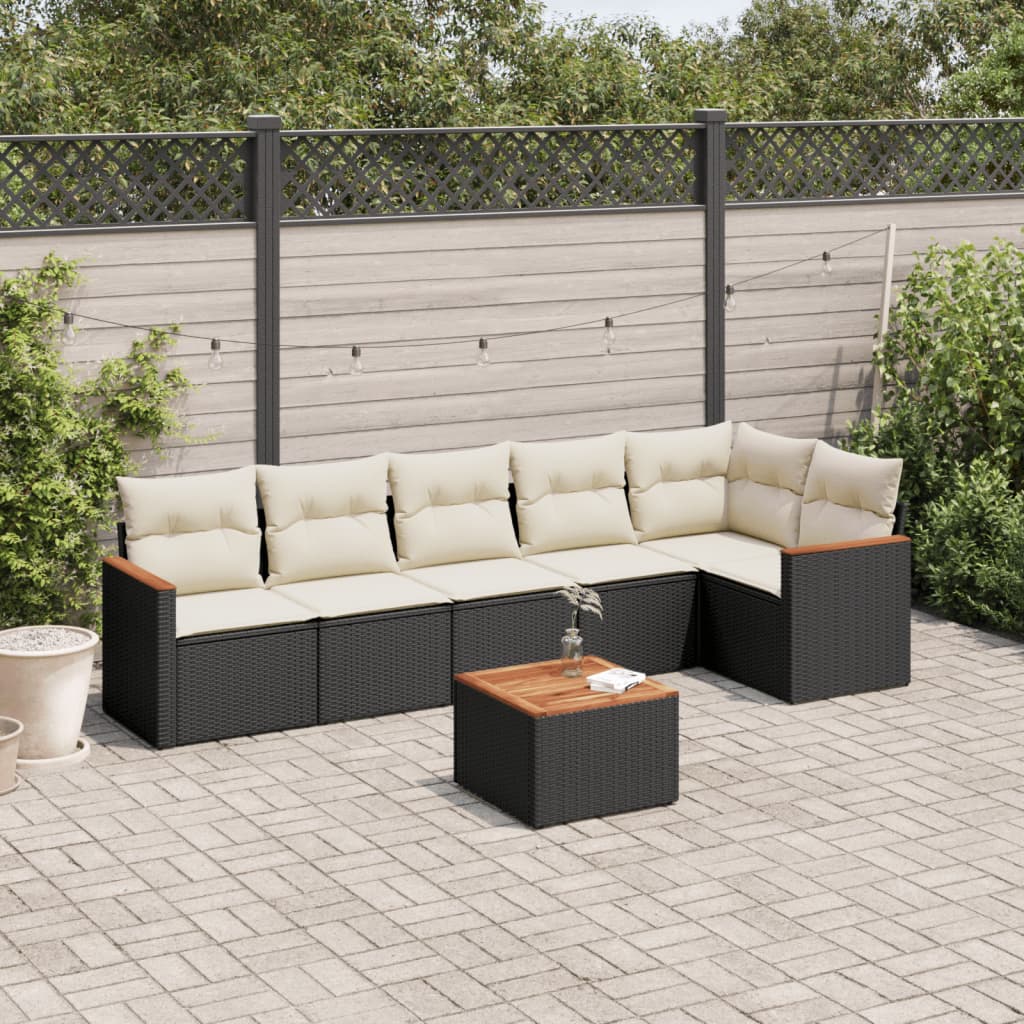 Set Divani Da Giardino Con Cuscini 7pz Nero Polyrattan