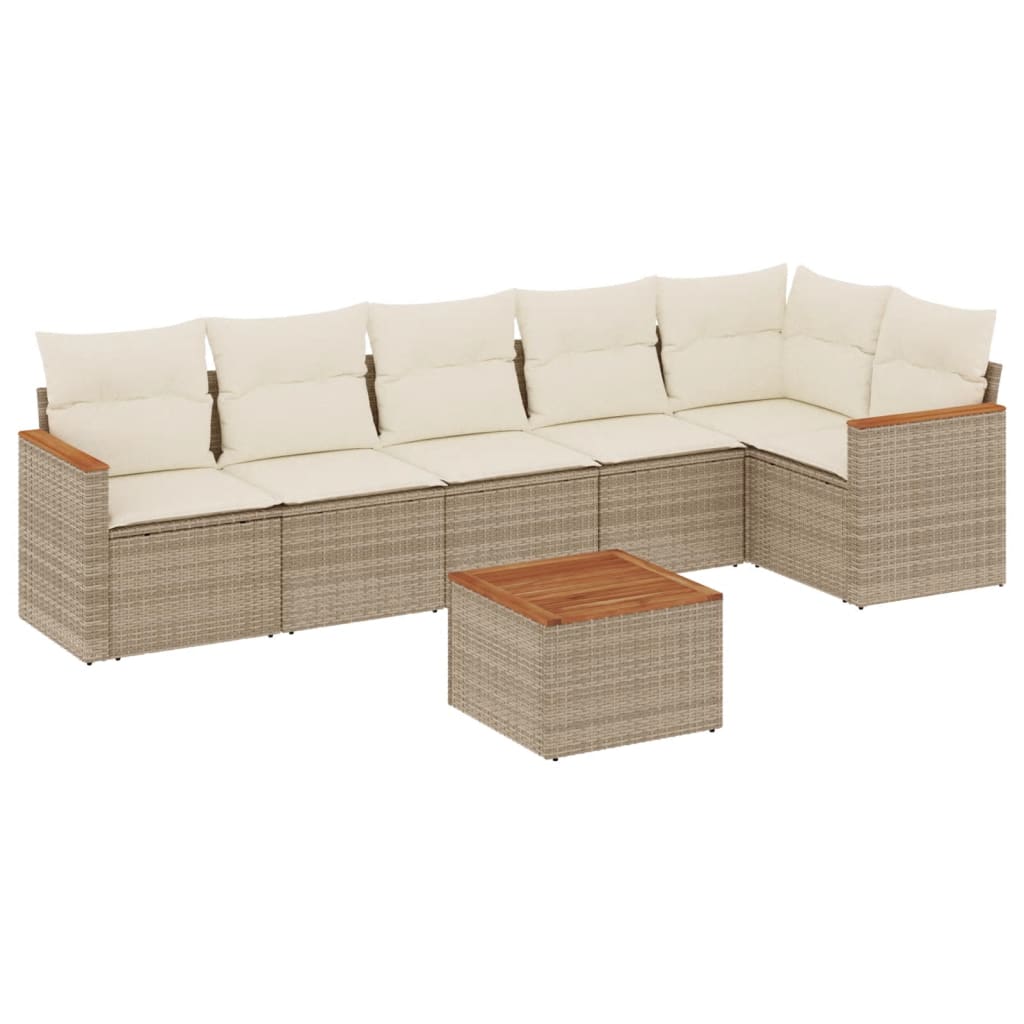 Set Divani Da Giardino 7 Pz Con Cuscini Beige In Polyrattan - Image 2