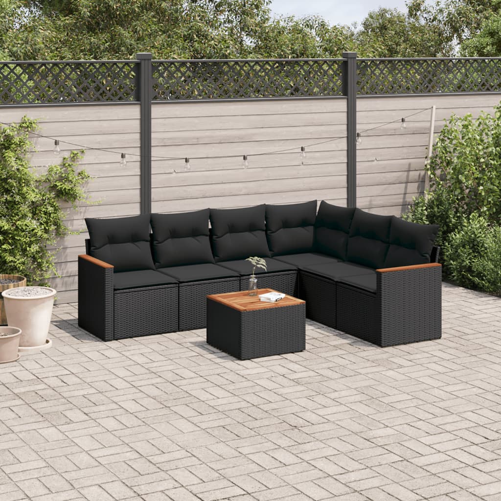 Set Divani Da Giardino Con Cuscini 7pz Nero Polyrattan