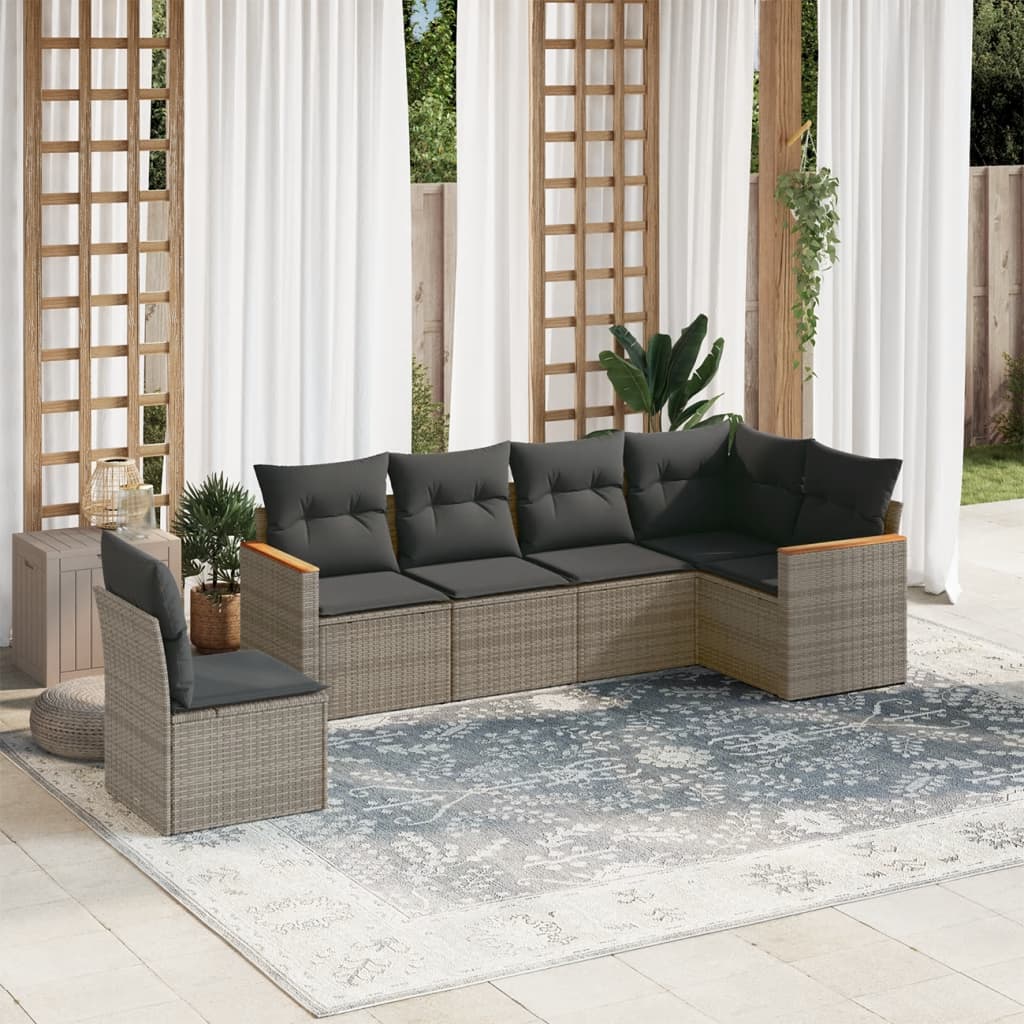 Set Divano Da Giardino 6 Pz Con Cuscini Grigio In Polyrattan