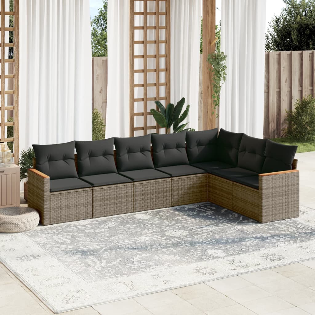 Set Divani Da Giardino 7 Pz Con Cuscini Grigio In Polyrattan
