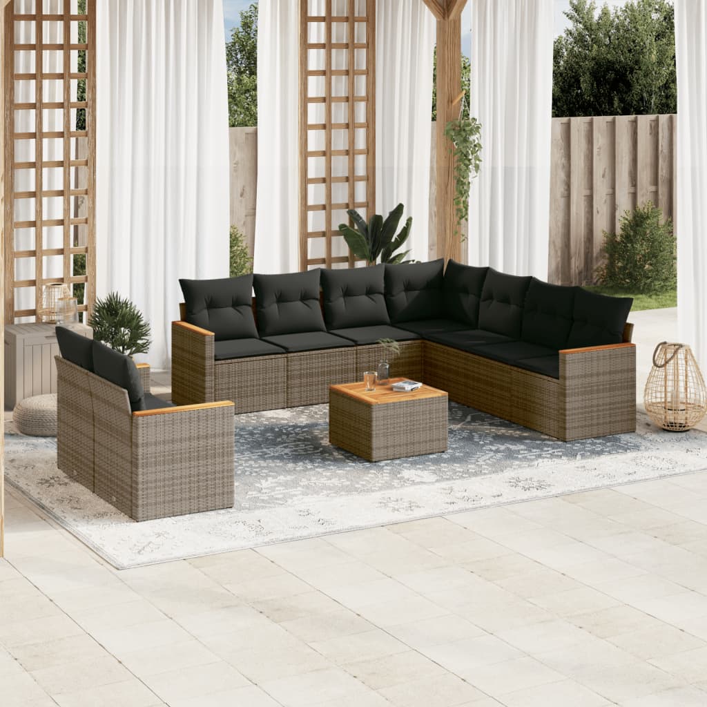 Set Divano Da Giardino 10 Pz Con Cuscini Grigio In Polyrattan