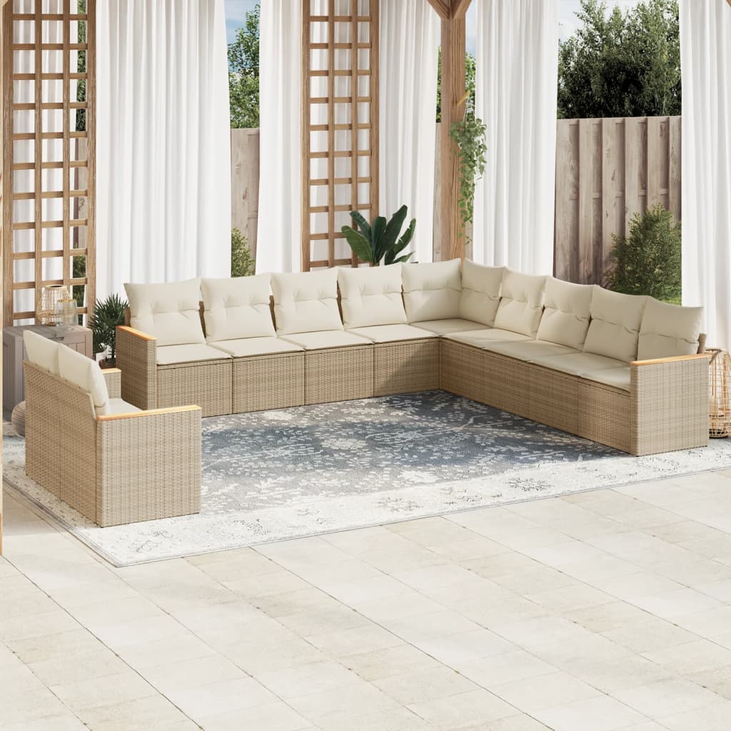 Set Divani Da Giardino 11 Pz Con Cuscini Beige In Polyrattan