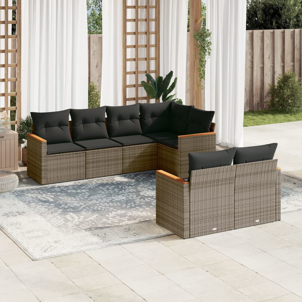 Set Divani Da Giardino 7 Pz Con Cuscini Grigio In Polyrattan