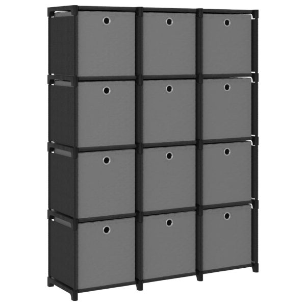 Mensola Con 12 Scatole A Cubo Nera 103x30x141 Cm In Tessuto