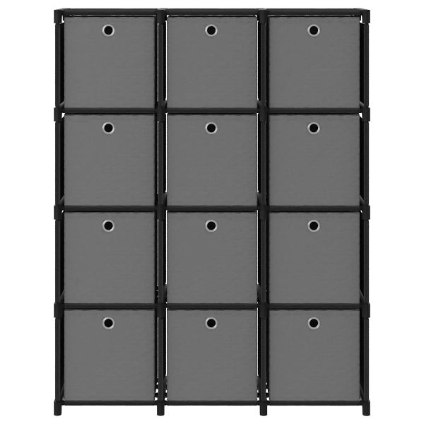 Mensola Con 12 Scatole A Cubo Nera 103x30x141 Cm In Tessuto - Image 2