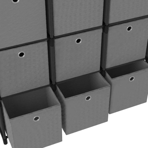 Mensola Con 12 Scatole A Cubo Nera 103x30x141 Cm In Tessuto - Image 6