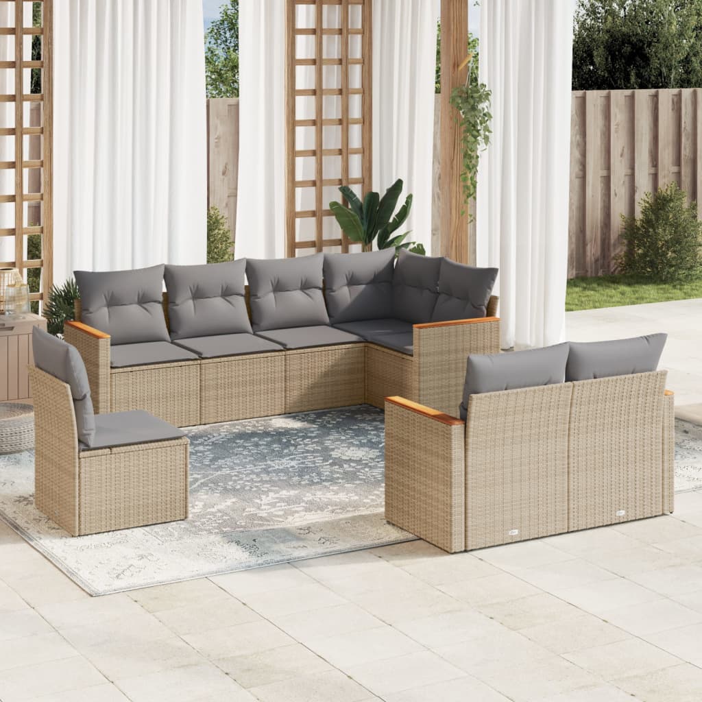 Set Divano Da Giardino 8 Pz Con Cuscini Beige Misto Polyrattan