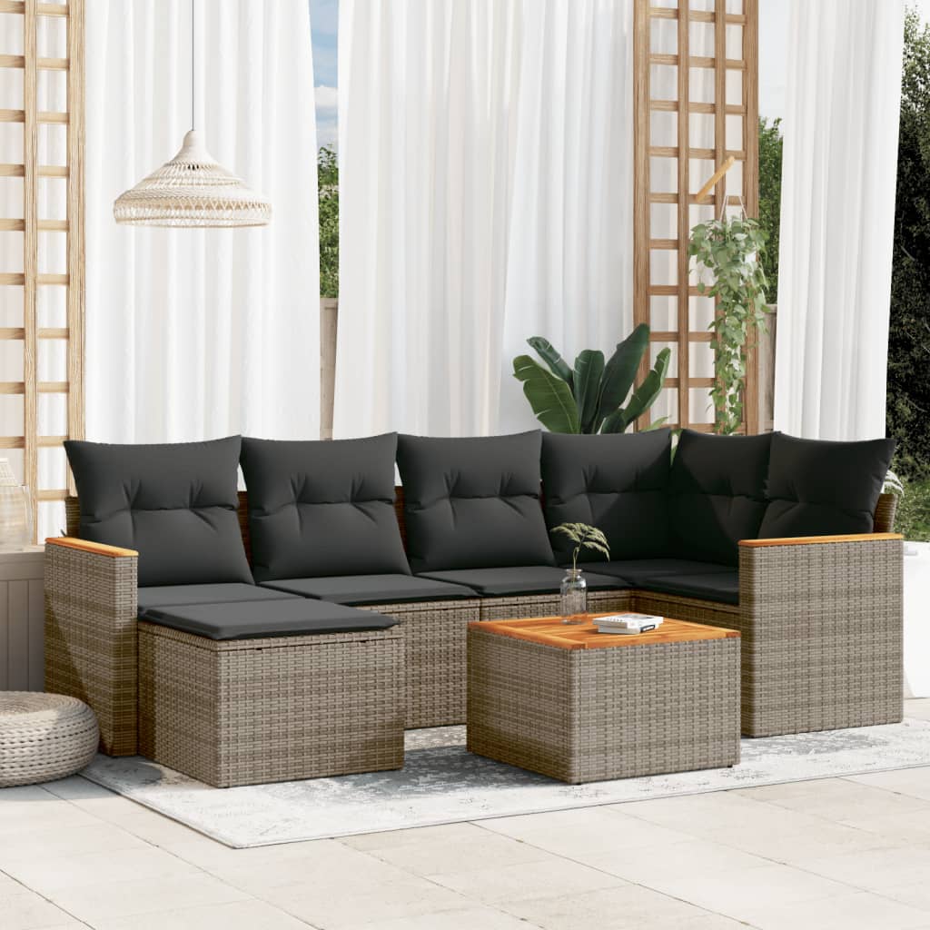 Set Divani Da Giardino 7 Pz Con Cuscini Grigio In Polyrattan