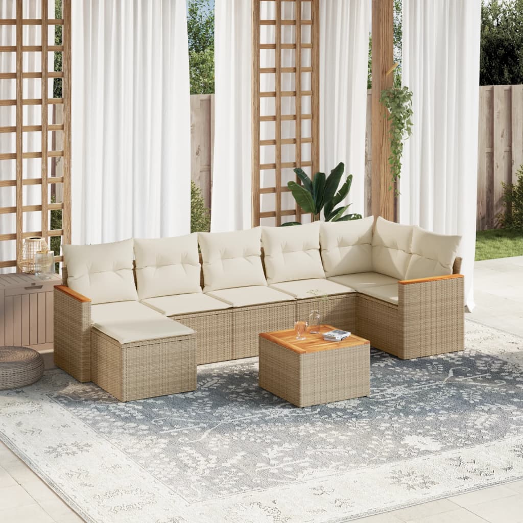 Set Divano Da Giardino 8 Pz Con Cuscini Beige In Polyrattan