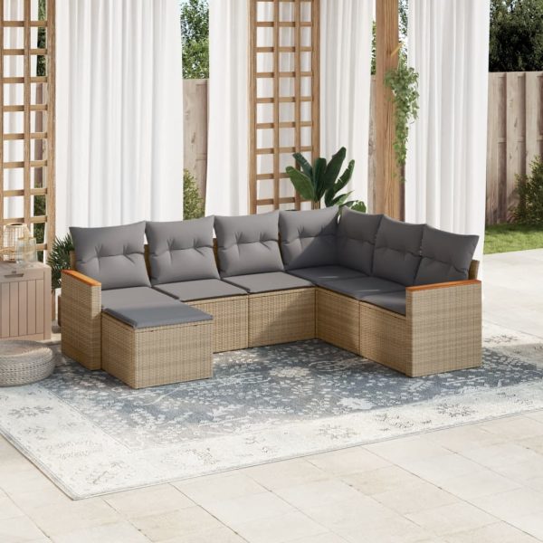 Set Divano Da Giardino 7 Pz Con Cuscini Beige Misto Polyrattan