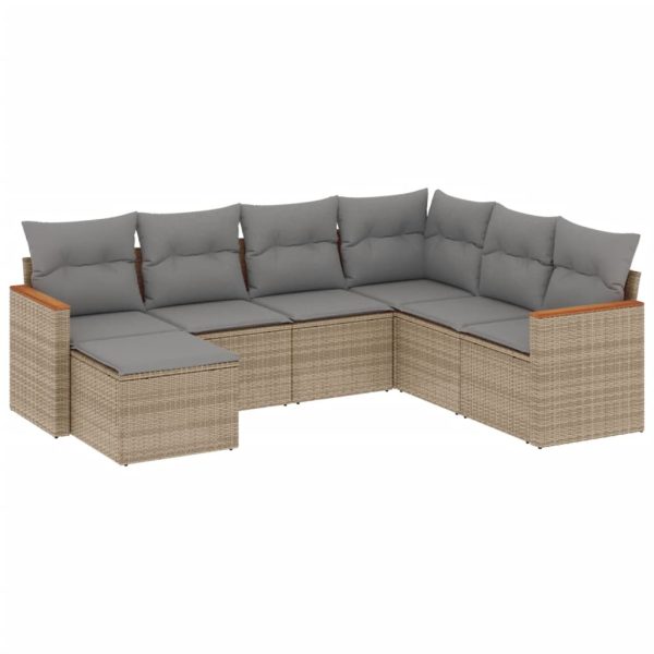 Set Divano Da Giardino 7 Pz Con Cuscini Beige Misto Polyrattan - Image 2