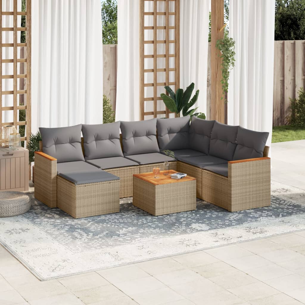 Set Divano Da Giardino 8 Pz Con Cuscini Beige Misto Polyrattan