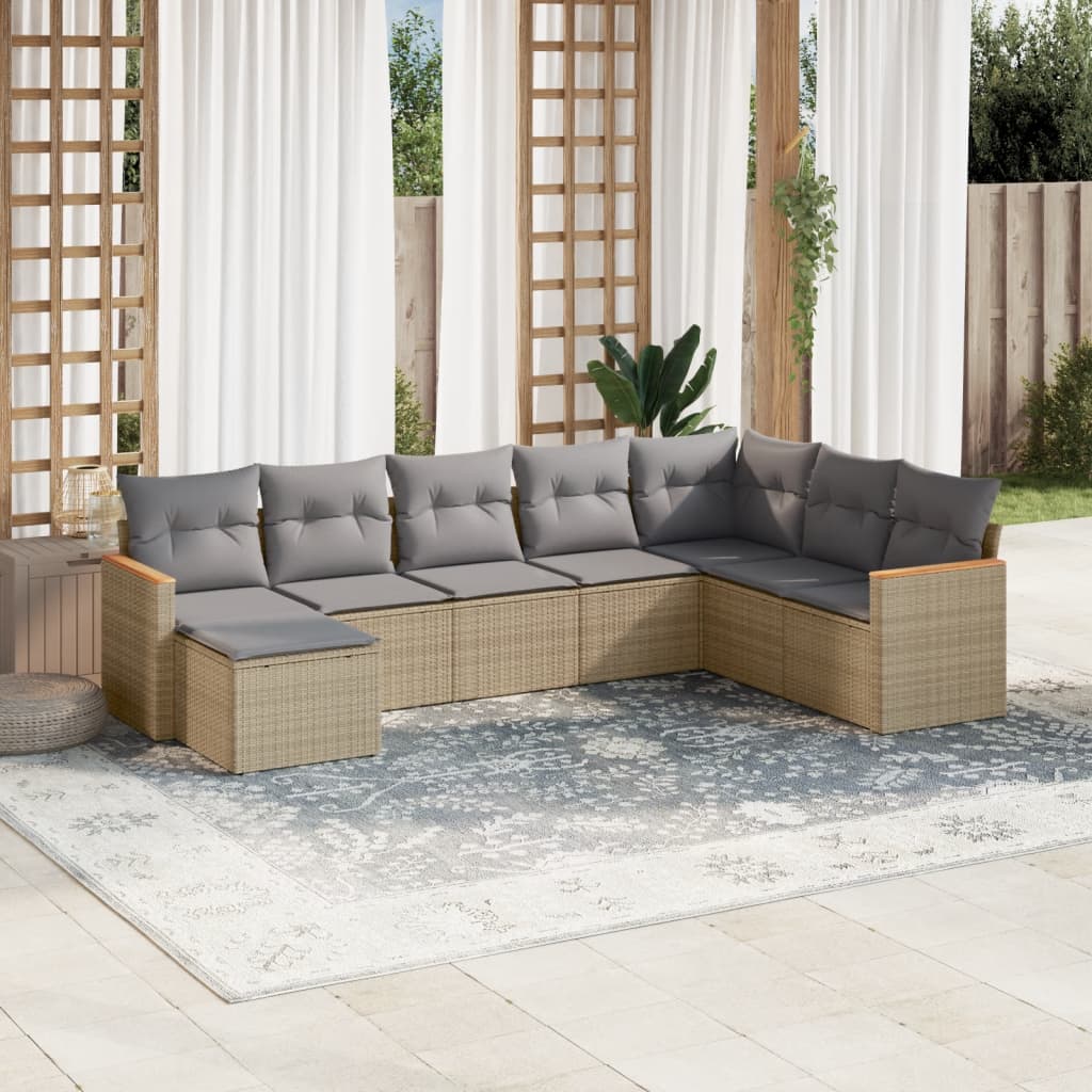 Set Divano Da Giardino 8 Pz Con Cuscini Beige Misto Polyrattan