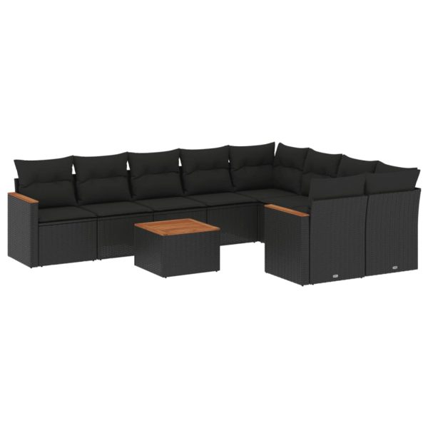 Set Divani Da Giardino 10pz Con Cuscini In Polyrattan Nero - Image 2