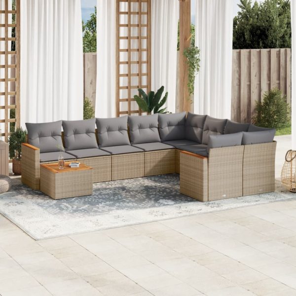 Set Divano Da Giardino 10 Pz Con Cuscini Beige Misto Polyrattan