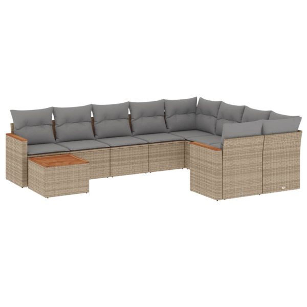 Set Divano Da Giardino 10 Pz Con Cuscini Beige Misto Polyrattan - Image 2