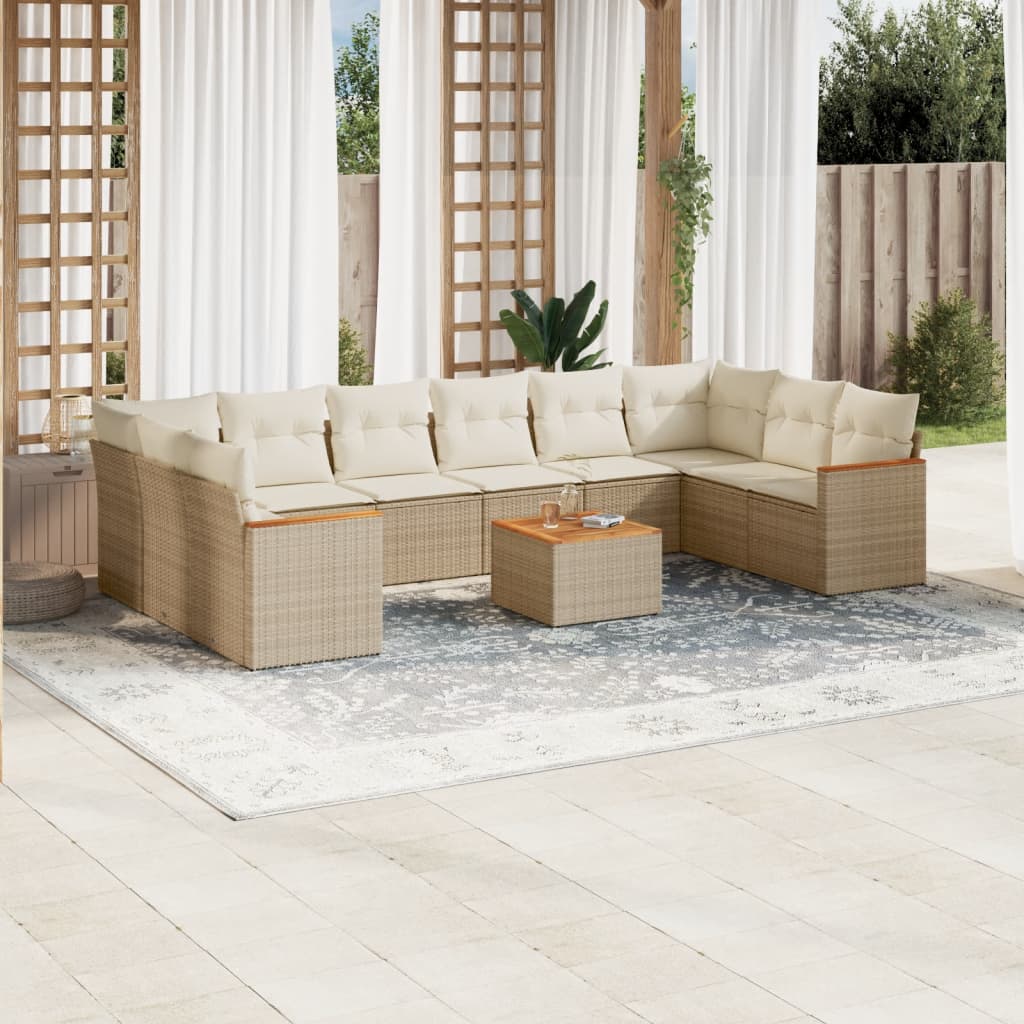 Set Divani Da Giardino 11 Pz Con Cuscini Beige In Polyrattan
