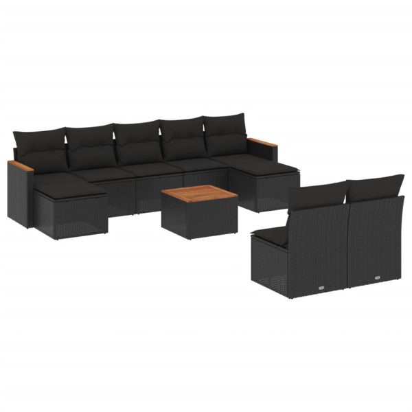 Set Divani Da Giardino 10pz Con Cuscini In Polyrattan Nero - Image 2